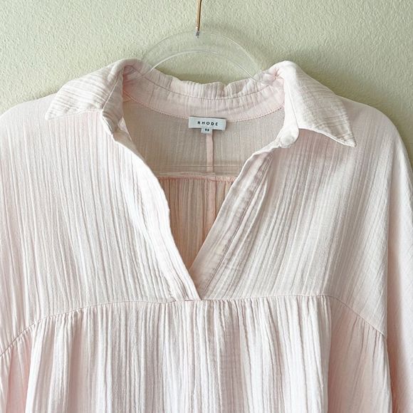 RHODE Crinkle Cotton Pink Oversized Midi Dress - Picture 2 of 12